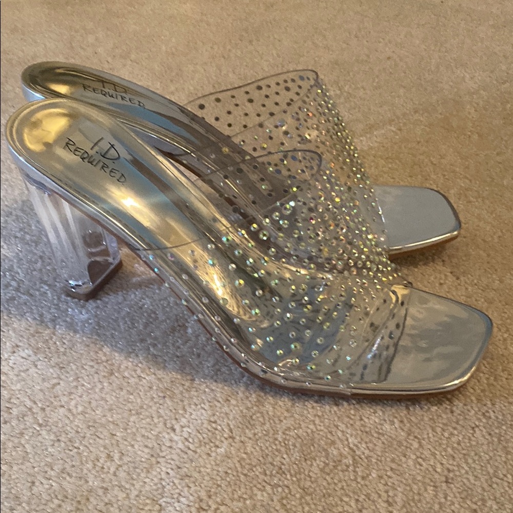 Silver Heels with Transparent Design and Sparkly Embellishments